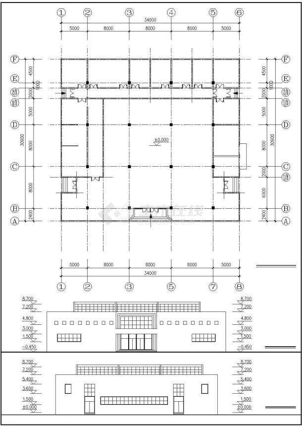 某高校一层框架结构小食堂设计cad建筑图纸（标注详细）-图一