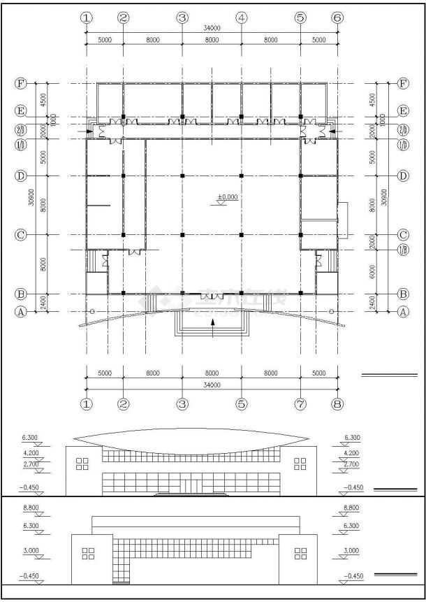 某高校一层框架结构小食堂设计cad建筑图纸（标注详细）-图二