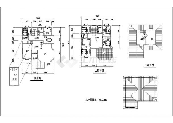 某三层框架结构私家别墅设计cad建筑平面方案图（含2套设计）-图一