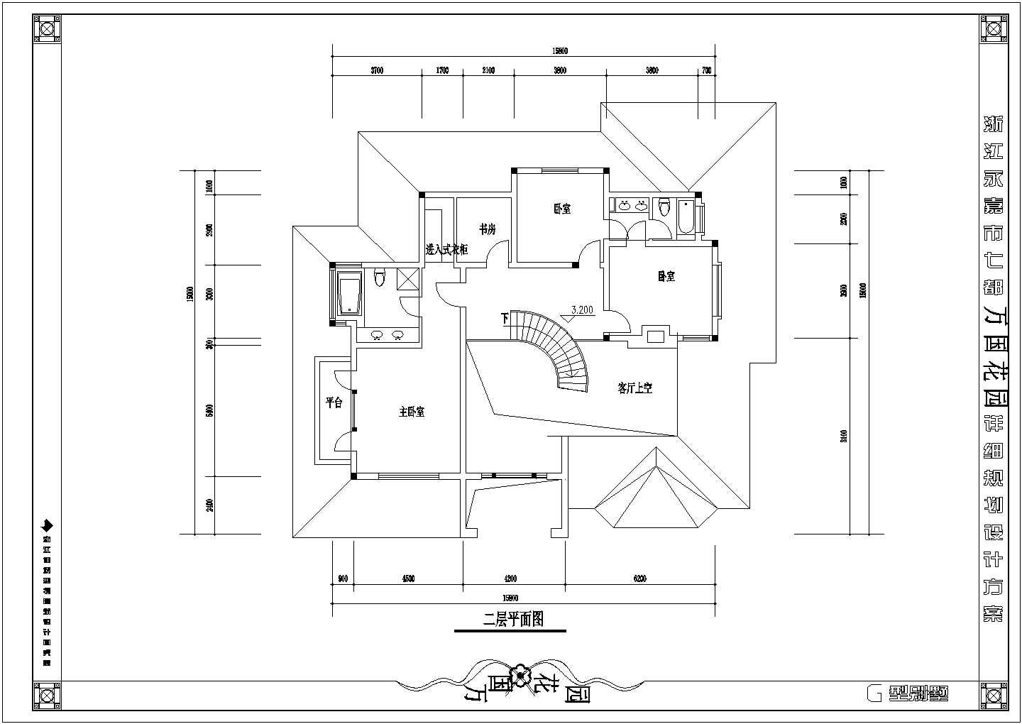 某二层框架结构高档欧式别墅设计cad建筑方案图纸