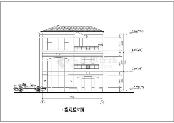 某二层框架结构欧式别墅设计cad建筑方案图（含3种类型设计）-图二