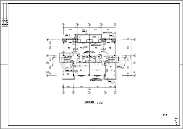 某四层框架结构新农村别墅设计cad建筑平面方案图-图一