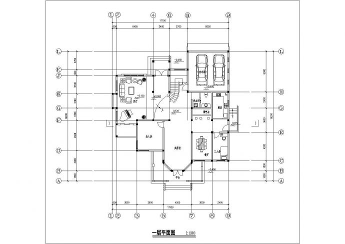 某二层带阁楼层框混结构简欧别墅设计cad详细建施图_图1