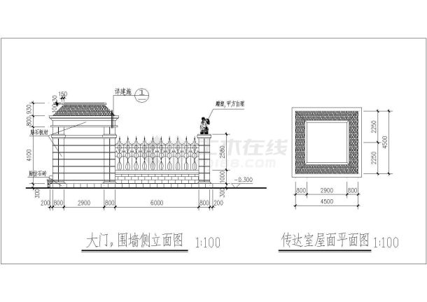 台州景区大门围墙详细建筑施工图-图二