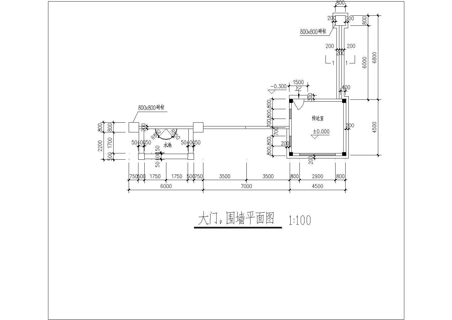 台州景区大门围墙详细建筑施工图