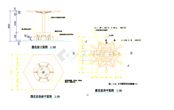 某园林花园圆形花架设计cad施工详图-图一