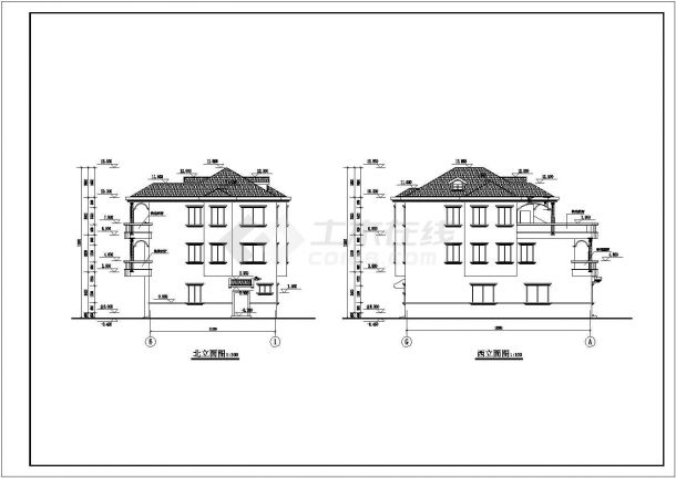 某3层砖混结构别墅建筑设计施工CAD图纸-图二