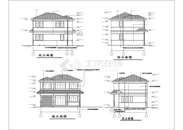 某小型坡屋顶别墅砖混结构建筑设计施工CAD图纸-图一