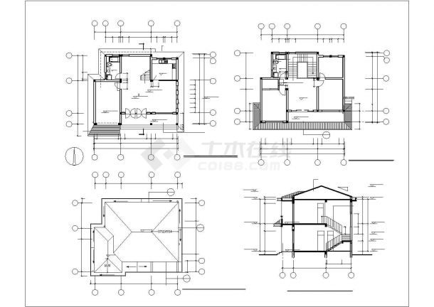 某小型坡屋顶别墅砖混结构建筑设计施工CAD图纸-图二