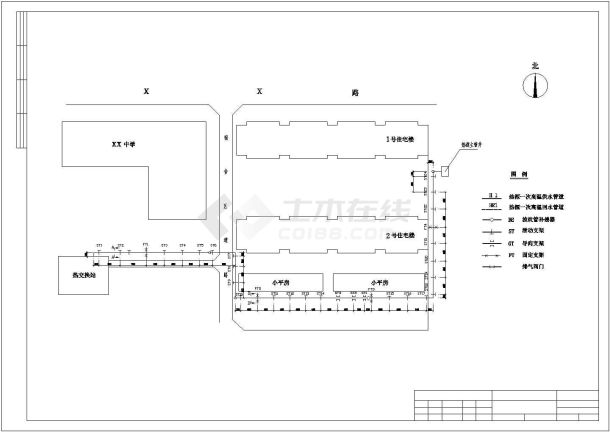 某印染厂宿舍室外供热管网系统设计施工CAD图纸-图一