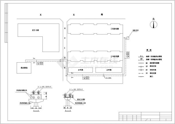 某印染厂宿舍室外供热管网系统设计施工CAD图纸-图二