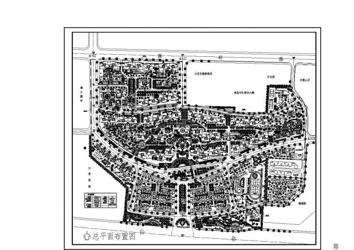 某大型多层居民小区绿化规划设计cad总平面布置图（含技术经济指标）_图1
