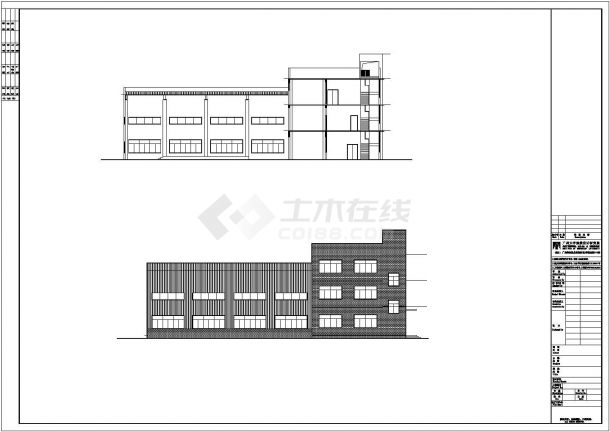 郑州市某现代村镇1460平米3层砖混结构文体中心建筑设计CAD图纸-图二