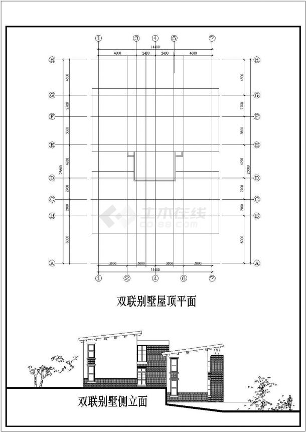 某双联二层东南亚风格别墅建筑施工图纸，标注明细-图一