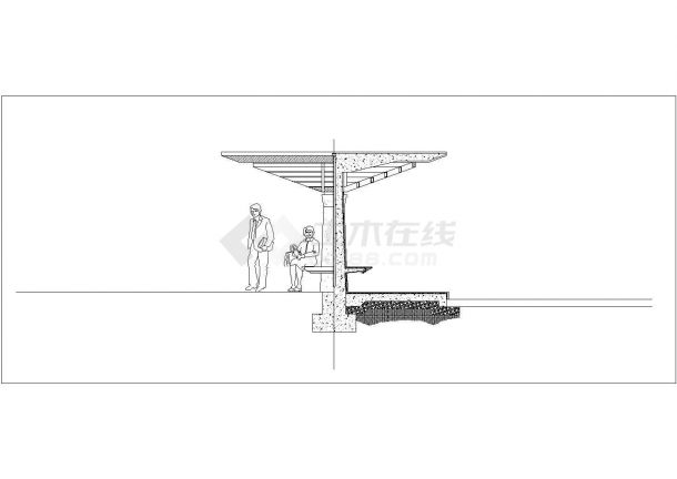 某小游园内休闲亭廊设计cad建筑施工详图-图二
