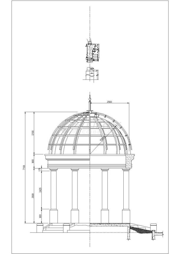 某景观圆顶凉亭设计cad建筑施工详图-图二