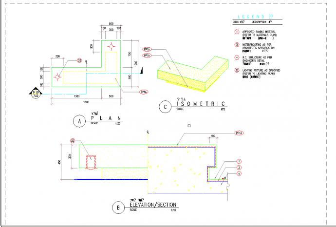 某公园内休闲凳池设计cad建筑施工详图（英文标注）_图1