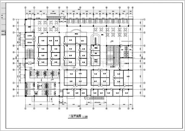 西安市某高校内部3500平米2层框架结构洗浴中心建筑设计CAD图纸-图二