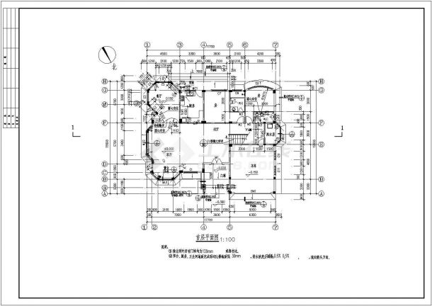 某地区二层砖混结构别墅建筑设计CAD图含效果图(设计说明）-图二