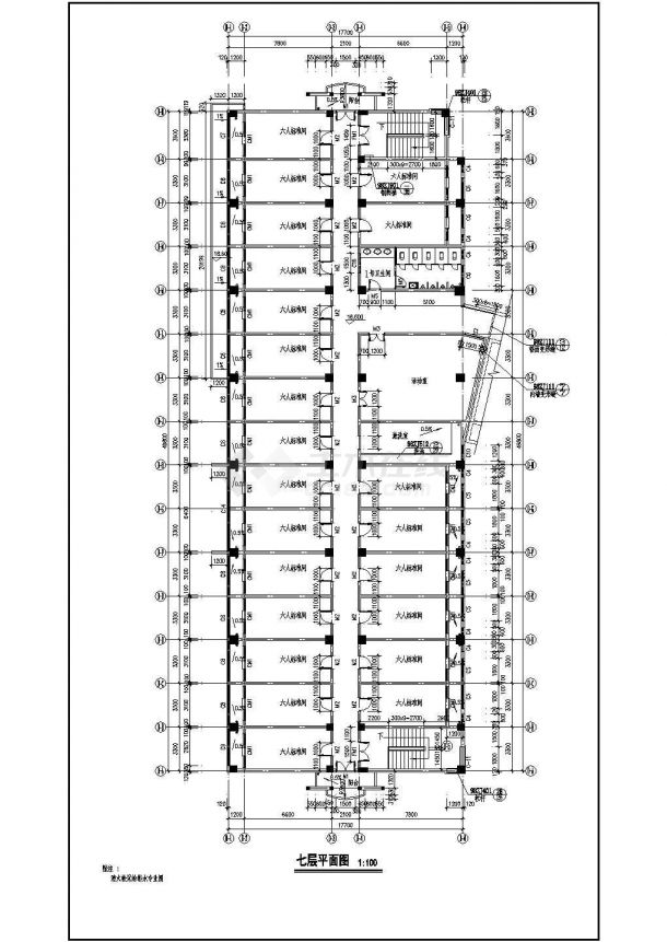  某7层（6302.6㎡）办公学生公寓综合楼建筑设计cad施工图（标注详细）-图二