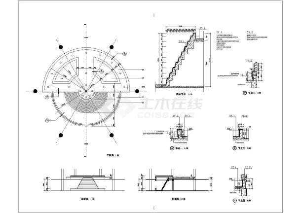 某广场圆形跌水池设计cad建筑施工详图-图一