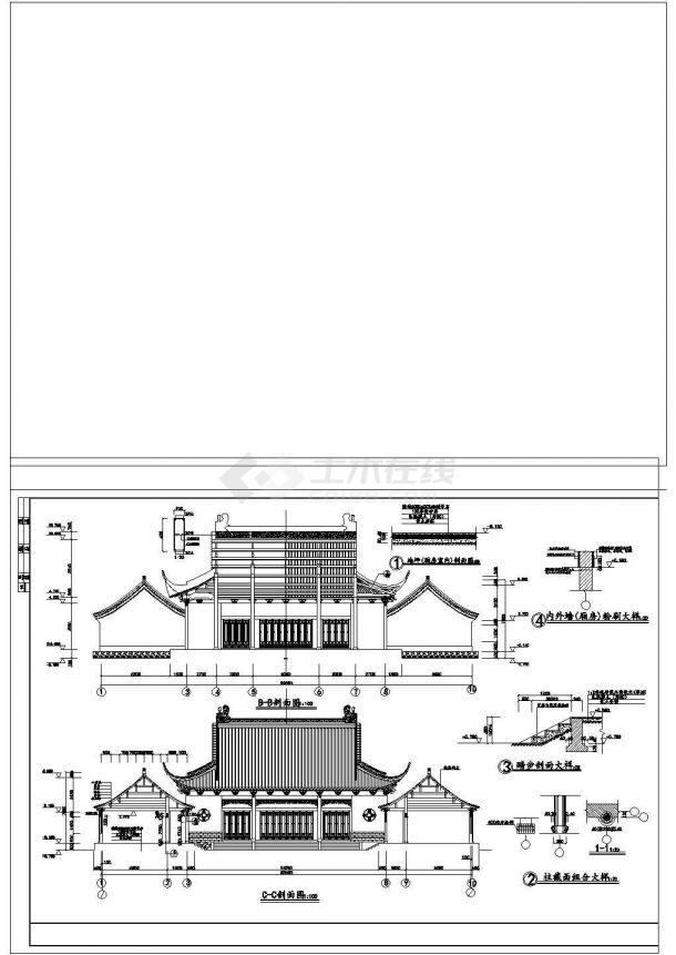 某景区寺庙财神殿全套施工设计cad图含椽条檩条屋架推山梁老角梁戗脊