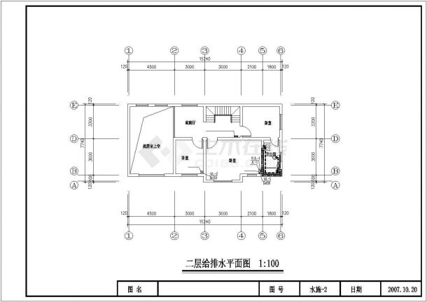 汉中市银桥新村某3层混合结构单体别墅给排水设计CAD图纸-图二