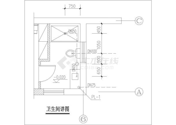 青岛市紫竹花园小区2层砖混结构休闲别墅给排水设计CAD图纸-图一