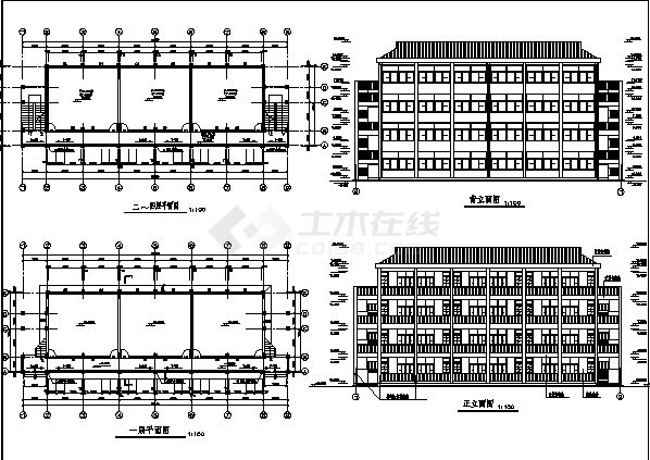 扬州某高层学校教学楼建筑设计施工cad图纸-图二