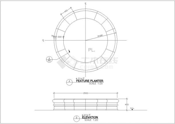 某圆形景观花坛设计cad施工详图-图一