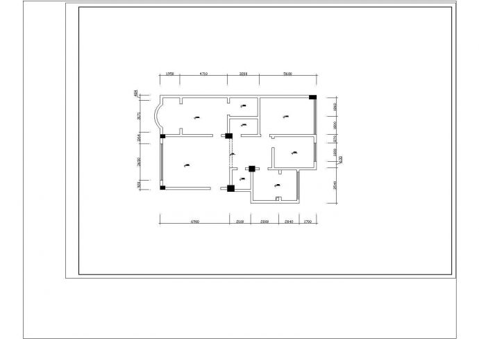 某楼两室两厅室内家装设计cad施工图_图1