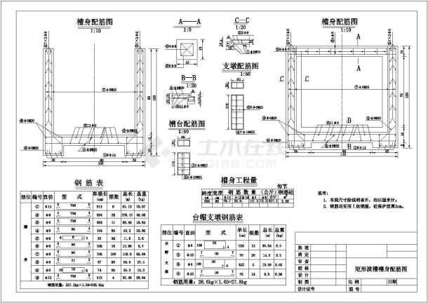 萍乡矩形渡槽排架配筋详细建筑施工图-图二