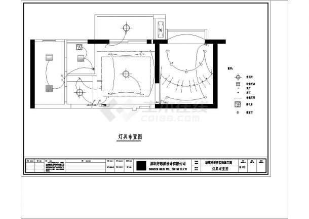某楼一室小户型公寓室内装修cad平面施工图-图二