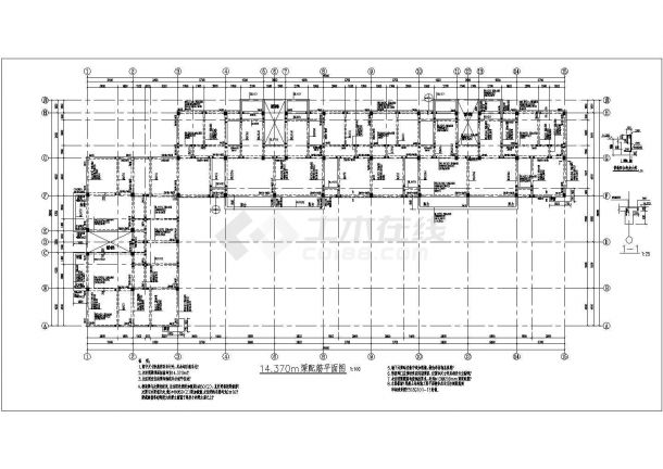 某框架结构四层商住两用综合楼设计cad全套结构施工图-图二