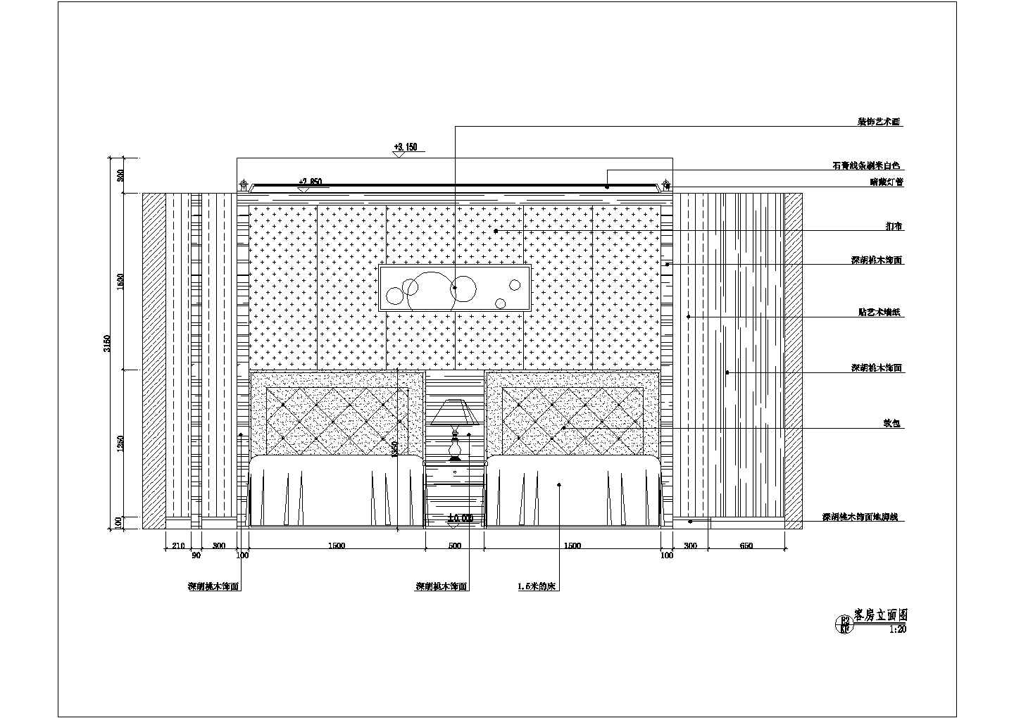 浙江省台州市某连锁宾馆内客房施工设计CAD图纸