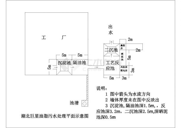 武汉市某大型油脂加工厂污水处理工艺全套设计CAD图纸-图一