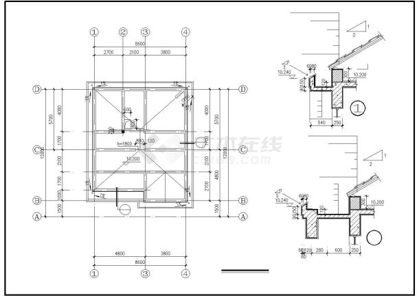 某300㎡三层框架结构别墅建筑结构施工CAD图纸-图二