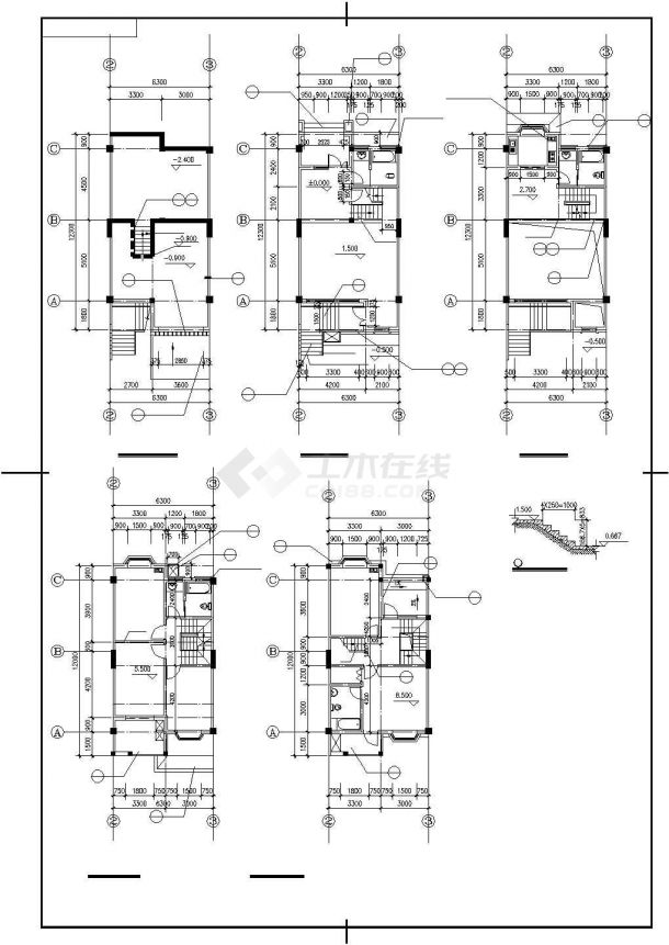 某三层联排别墅设计方案图纸（知名设计院设计），9张图纸-图一