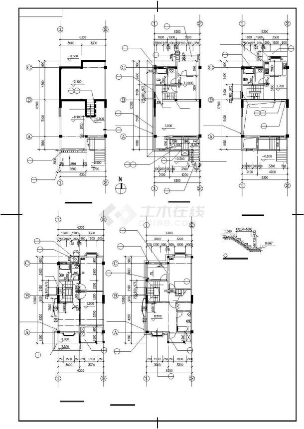 某三层联排别墅设计方案图纸（知名设计院设计），9张图纸-图二