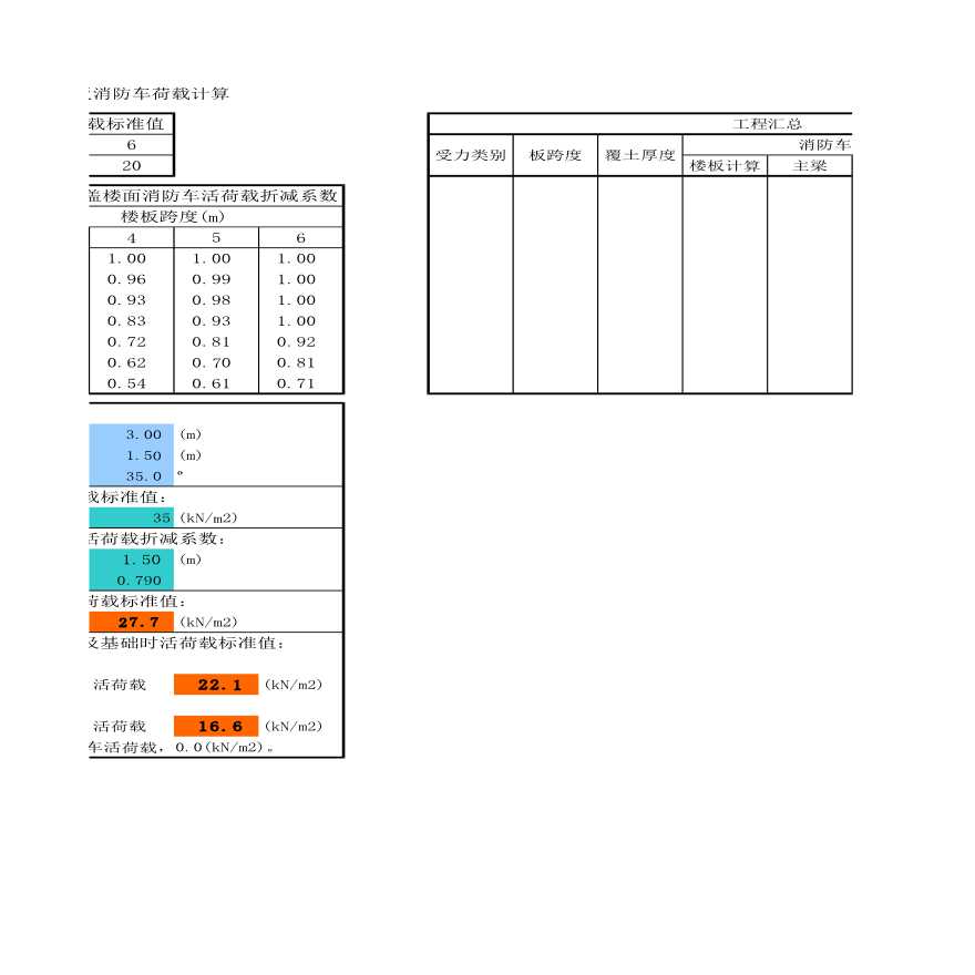建筑结构计表格--《荷载规范2012》查表法计算消防车荷载-图二