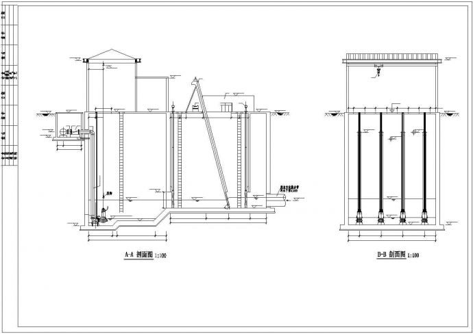 株洲某乡镇级小型污水处理厂全套处理工艺设计CAD图纸_图1