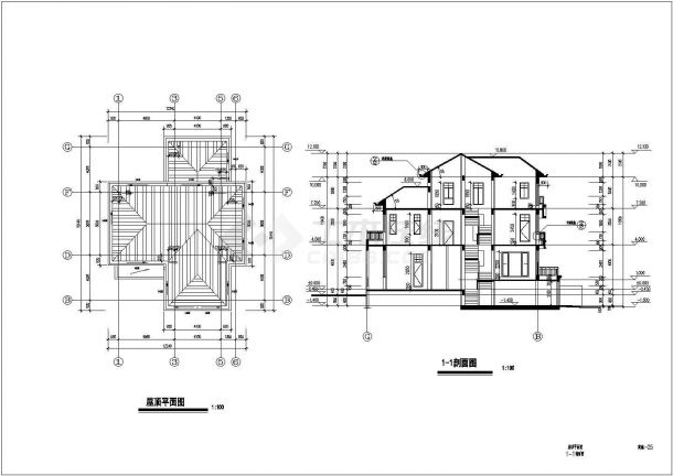 某三层带地下层框架结构别墅设计cad全套结构施工图（含设计说明，含建筑设计）-图一