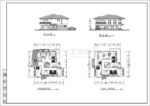 某框架结构二层别墅设计cad建筑方案图-图一