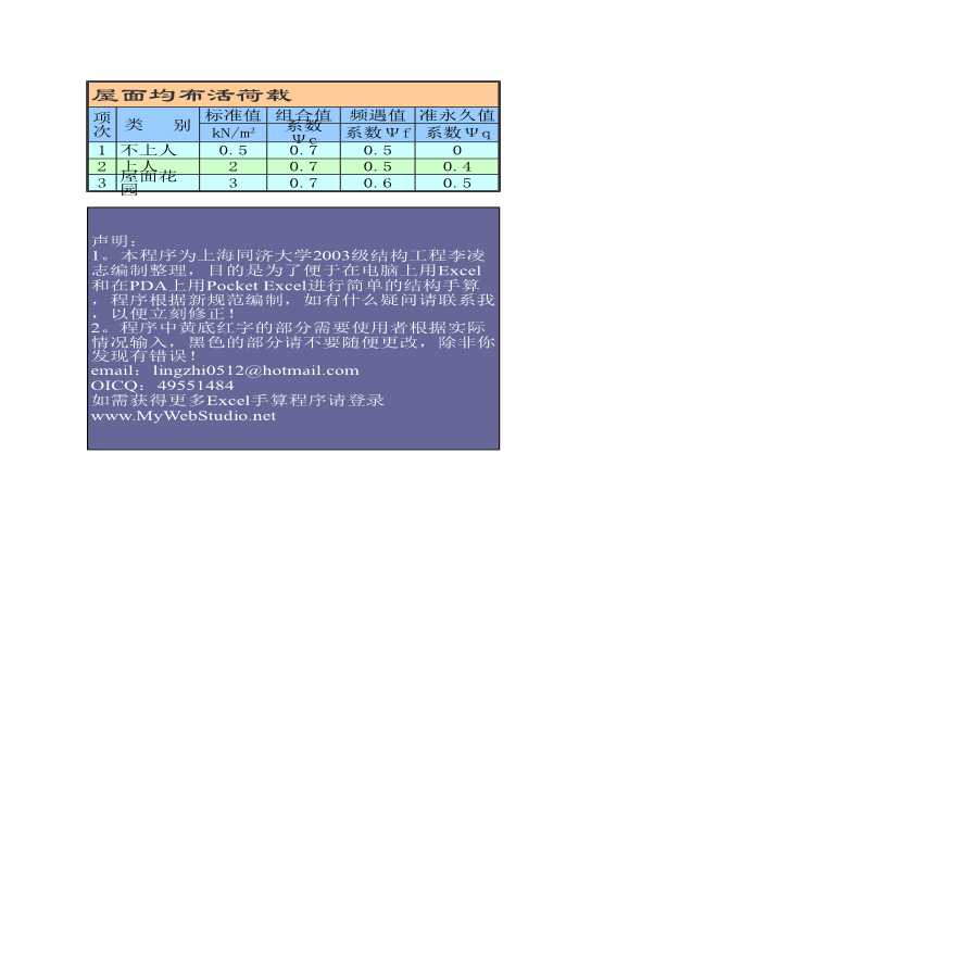 建筑结构计表格--%参数查询-屋面均布活荷载-图一