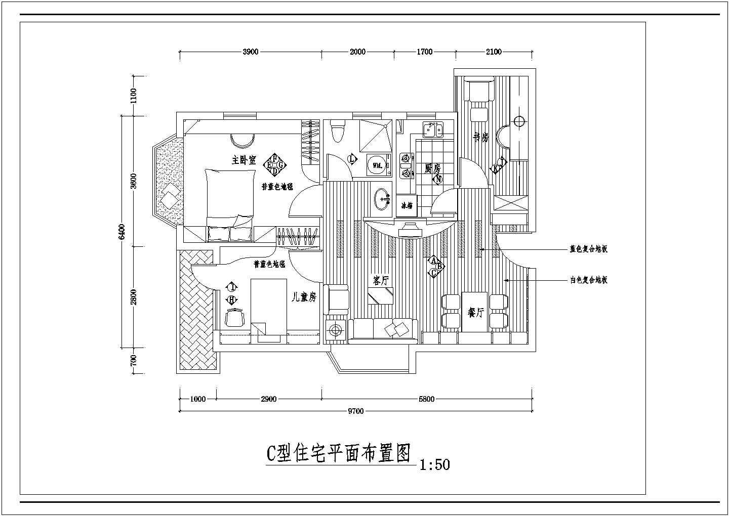 两室两厅住宅室内装修施工图