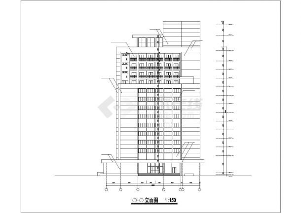 青岛市某11层框架结构商务连锁大酒店全套建筑设计CAD图纸-图二
