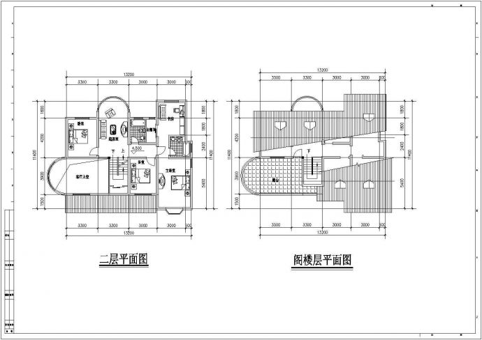 某二层带阁楼层框架结构别墅设计cad建筑方案图（含多栋设计）_图1