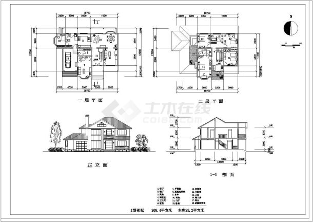 某268.4平方米二层框架结构欧式别墅设计cad建筑方案图-图二