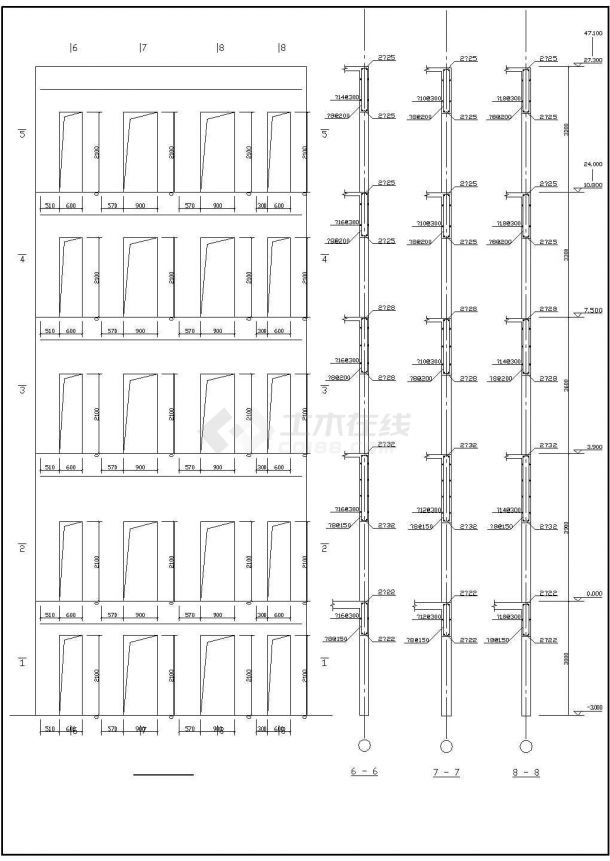 延安市某临街13层钢混框剪结构星级大酒店全套结构设计CAD图纸-图一