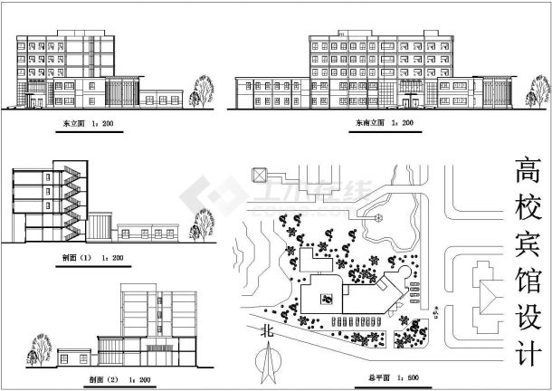 高校旅馆建筑CAD设计施工方案图-图一